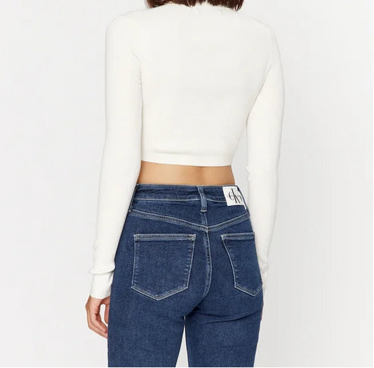 Calvin Klein Jeans Crop V-Neck Sweater – White – Women