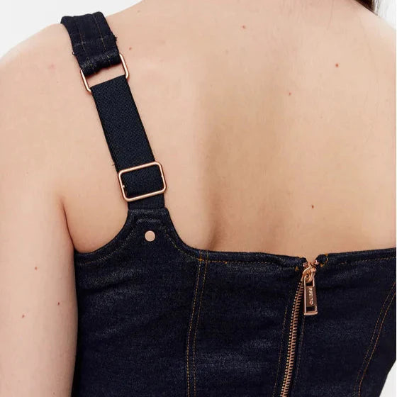 Guess Denim-look Corset Top Shirt – Blauw/Zwart – Dames
