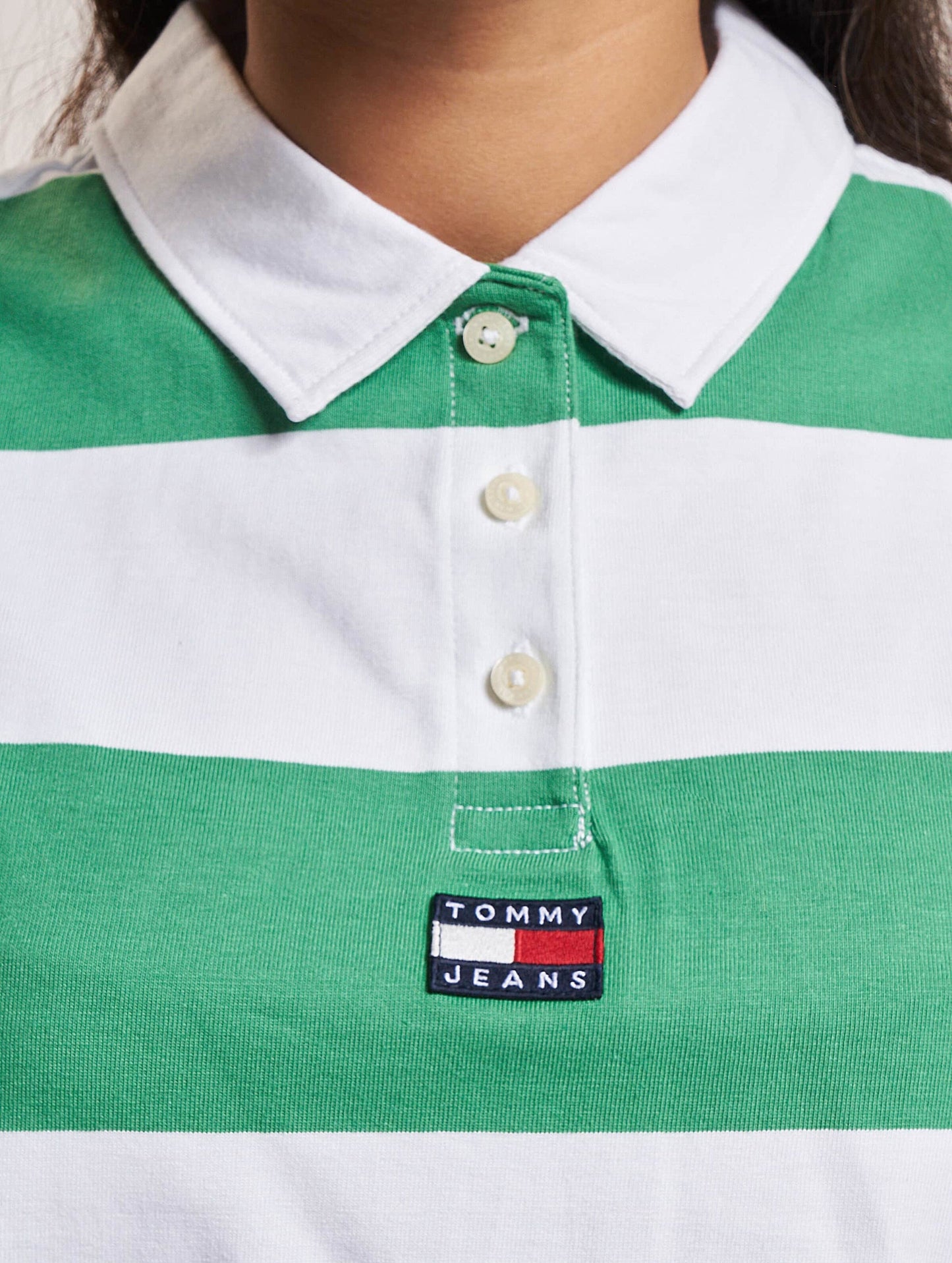 Tommy Jeans Crop Gestreept Poloshirt – Wit/Groen – Dames
