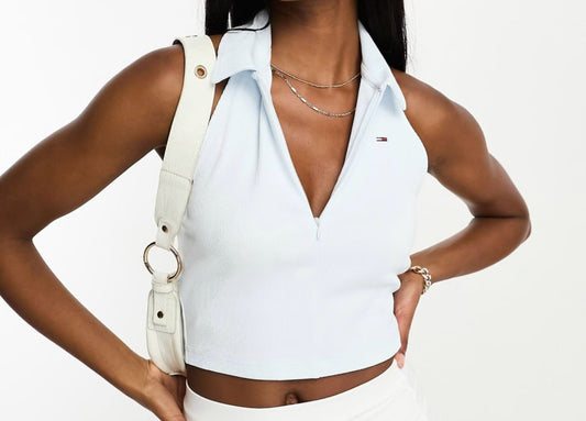 Tommy Jeans Zip Polo Shirt – White – Women