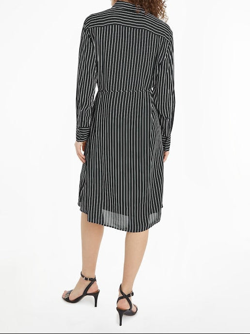Tommy Hilfiger Crêpe Jurk met Ceintuur – Gestreept – Dames
