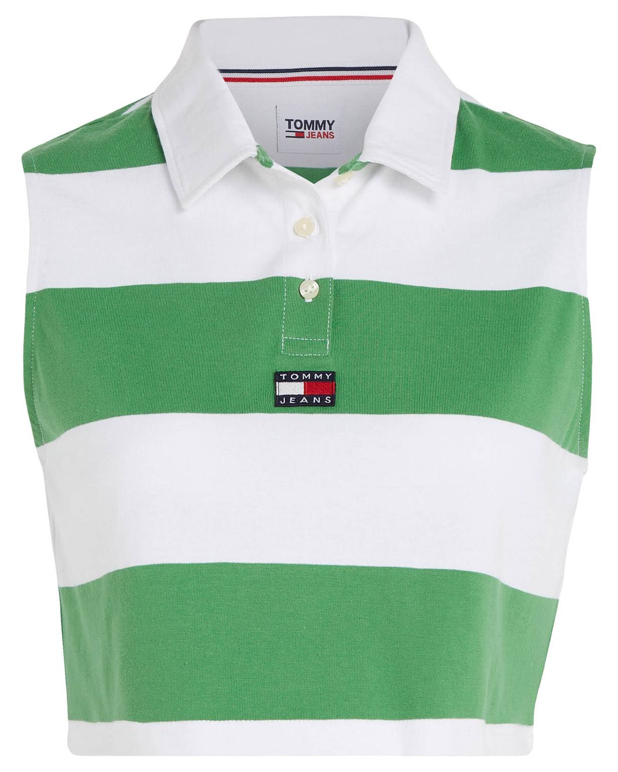 Tommy Jeans Crop Gestreept Poloshirt – Wit/Groen – Dames