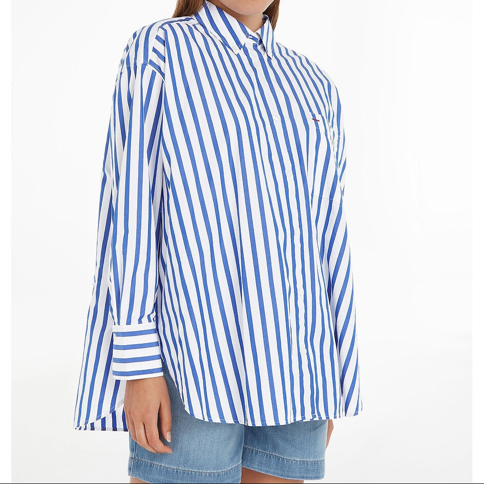 Tommy Hilfiger Oversized Gestreept Overhemd – Blauw/Wit – Dames