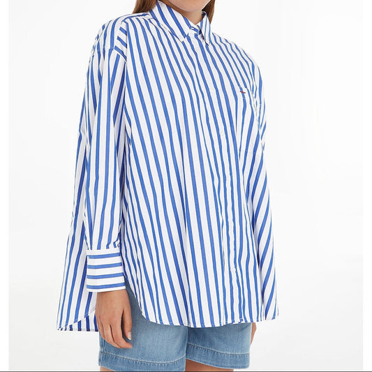 Tommy Hilfiger Oversized Gestreept Overhemd – Blauw/Wit – Dames