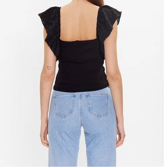 Guess Tops Raina Blouse met ruchesmouwen – Zwart – Dames