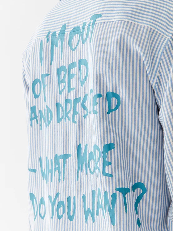Guess Back Graffiti Print Gestreepte Blouse – Blauw/Wit – Dames