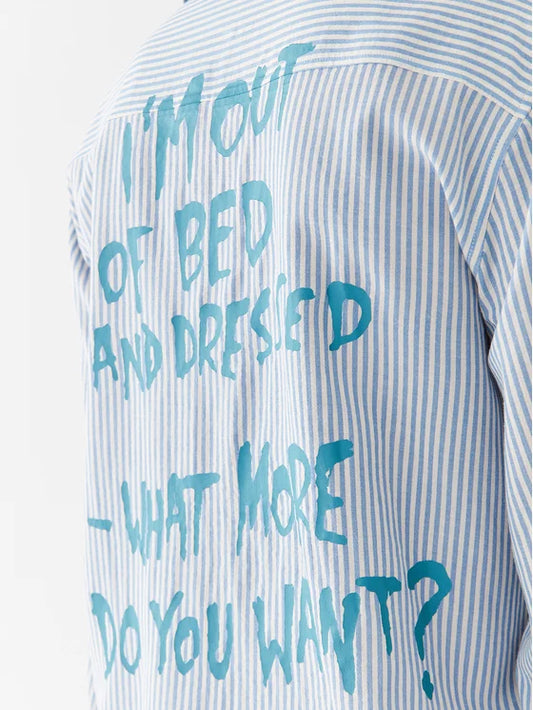 Guess Back Graffiti Print Gestreepte Blouse – Blauw/Wit – Dames