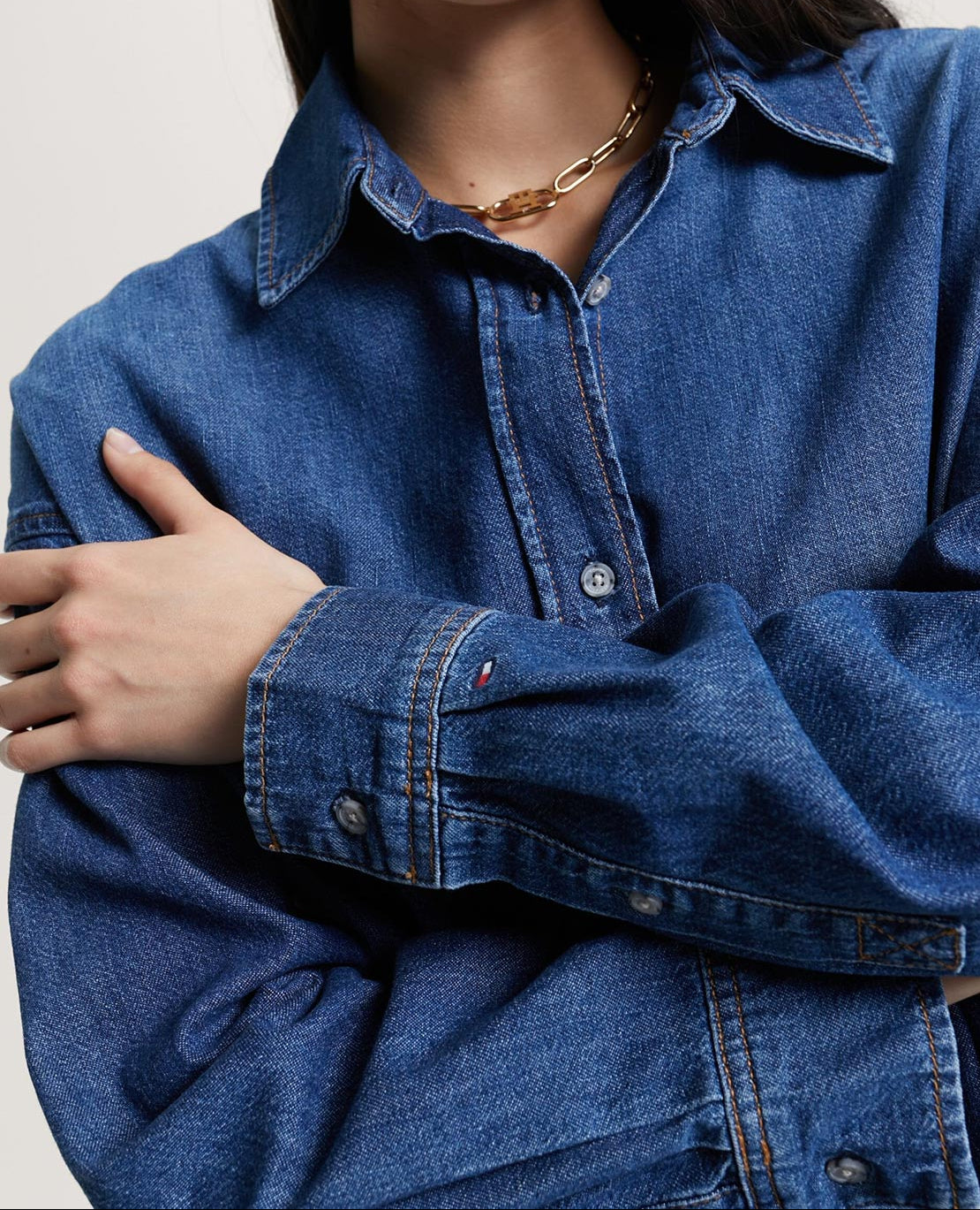 Tommy Hilfiger Denimjurk met Geplooide Taille – Blauw - Dames