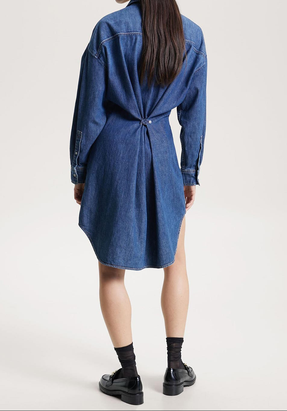 Tommy Hilfiger Denimjurk met Geplooide Taille – Blauw - Dames