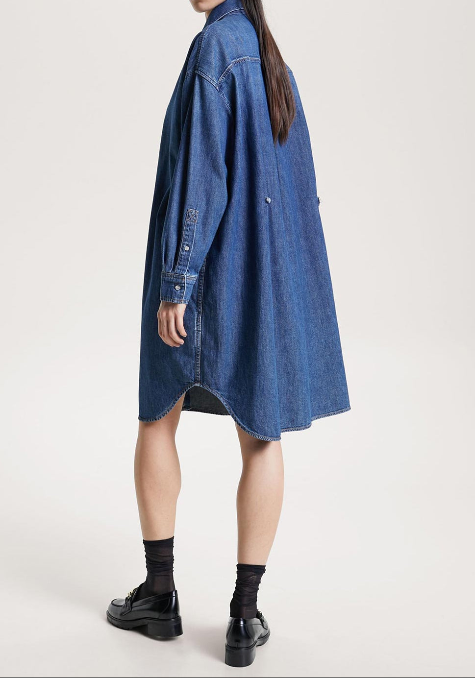 Tommy Hilfiger Denimjurk met Geplooide Taille – Blauw - Dames