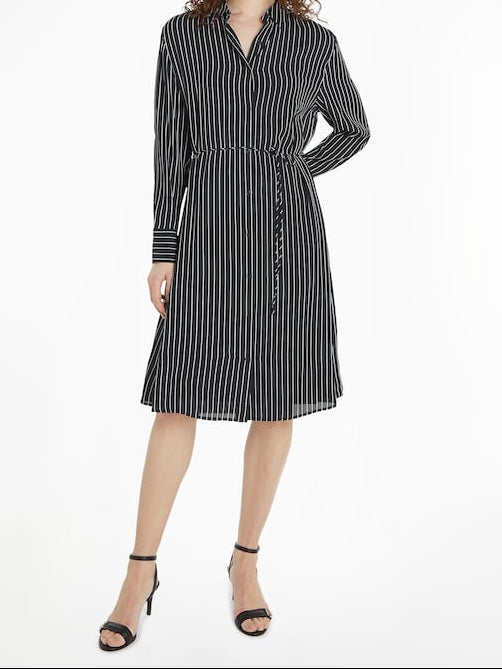Tommy Hilfiger Crêpe Jurk met Ceintuur – Gestreept – Dames