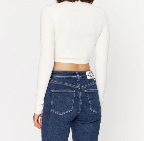 Calvin Klein Jeans Crop V-Neck Sweater – White – Women