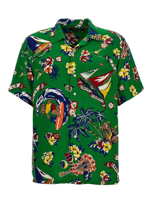 Ralph Lauren poloshirt met grafische print over de hele stof – Groen/Bloemen – Heren
