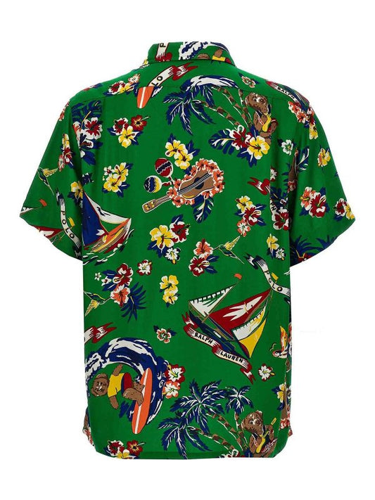 Ralph Lauren poloshirt met grafische print over de hele stof – Groen/Bloemen – Heren
