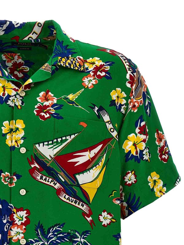Ralph Lauren poloshirt met grafische print over de hele stof – Groen/Bloemen – Heren