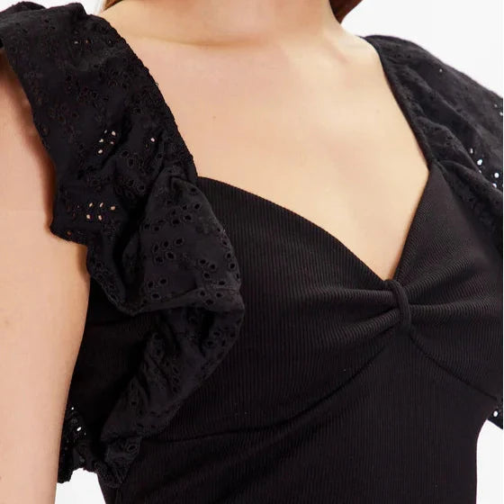 Guess Tops Raina Blouse met ruchesmouwen – Zwart – Dames