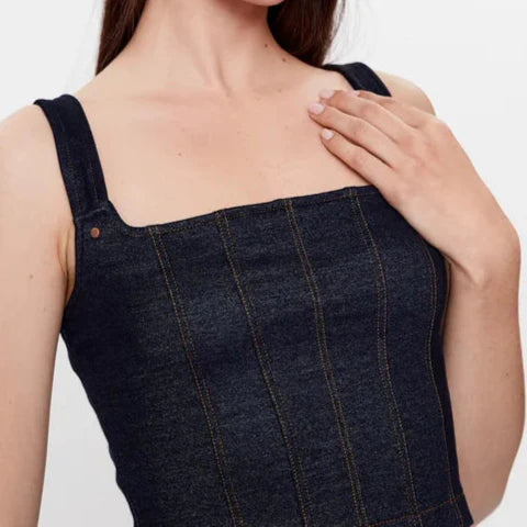 Guess Denim-look Corset Top Shirt – Blauw/Zwart – Dames
