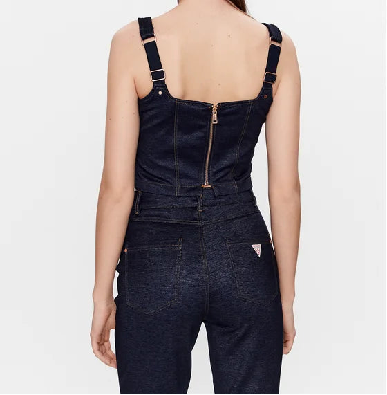 Guess Denim-look Corset Top Shirt – Blauw/Zwart – Dames