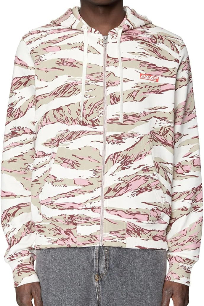 Diesel Camouflage Zip Hoodie – Beige/Wit/Roze – Heren