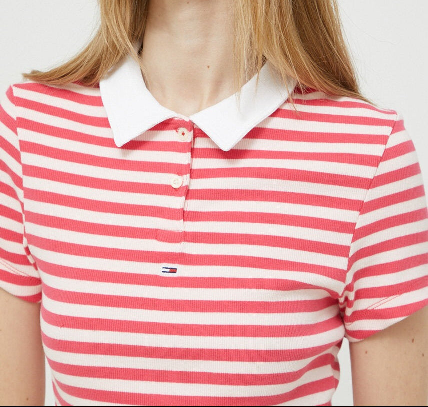 Tommy Hilfiger Gestreept Poloshirt – Roze – Dames