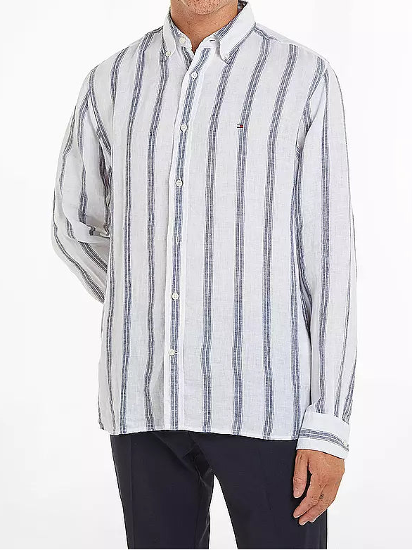 Tommy Hilfiger Gestreept Overhemd – Wit/Grijs – Heren