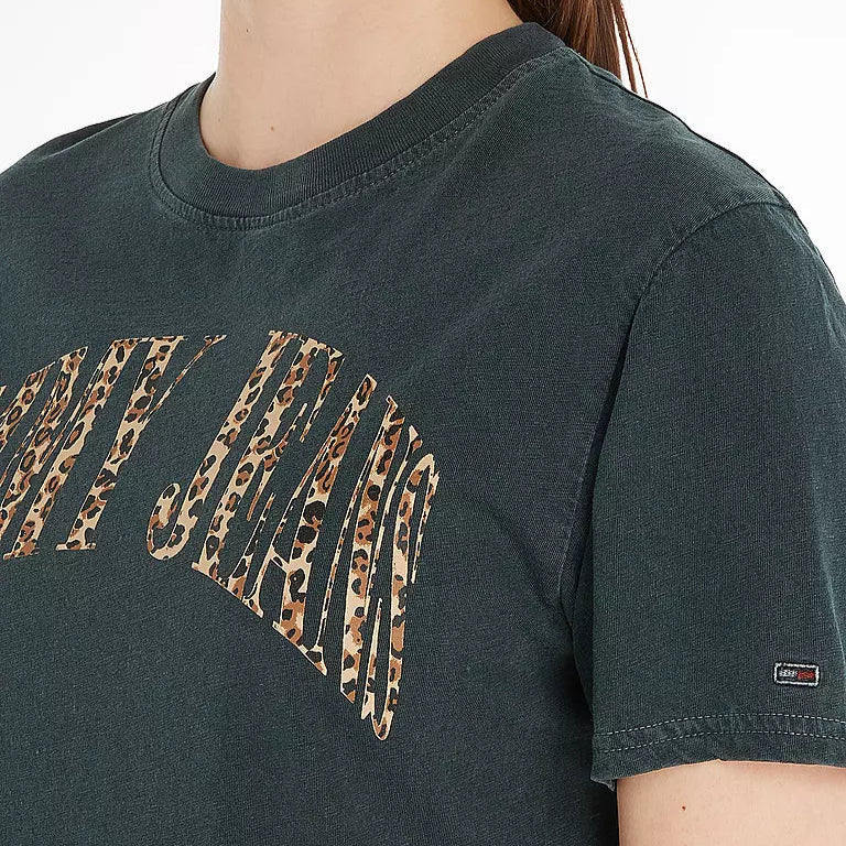 Tommy Jeans T-shirt met luipaardprint – Donkergrijs – Dames